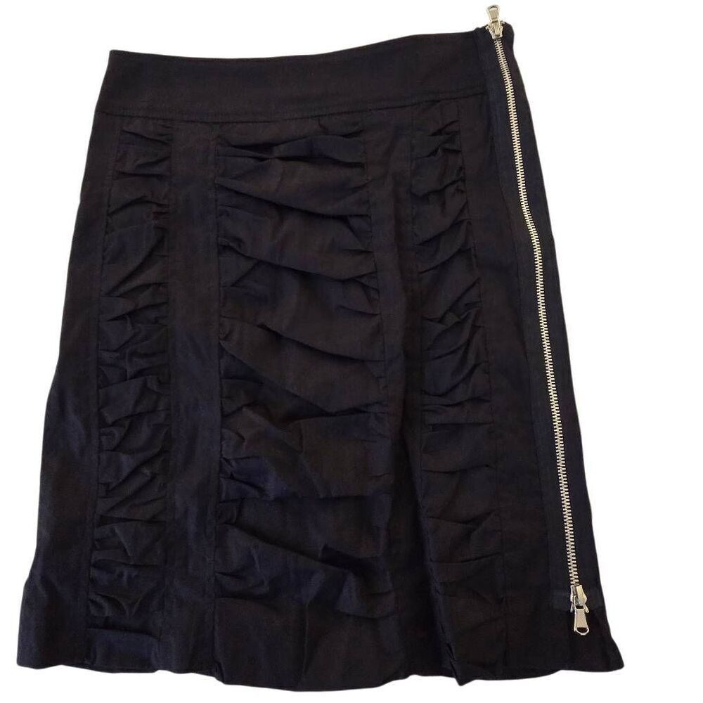 Pure Amici Womens Gathered Lined Double Full Side Zip Straight Skirt Black XS
